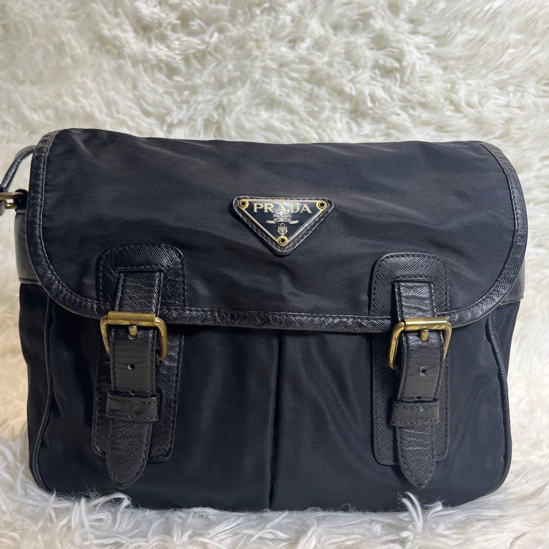 超希少✨ PRADA メッセンジャーバッグ 三角ロゴ 黒 ナイロン レザー