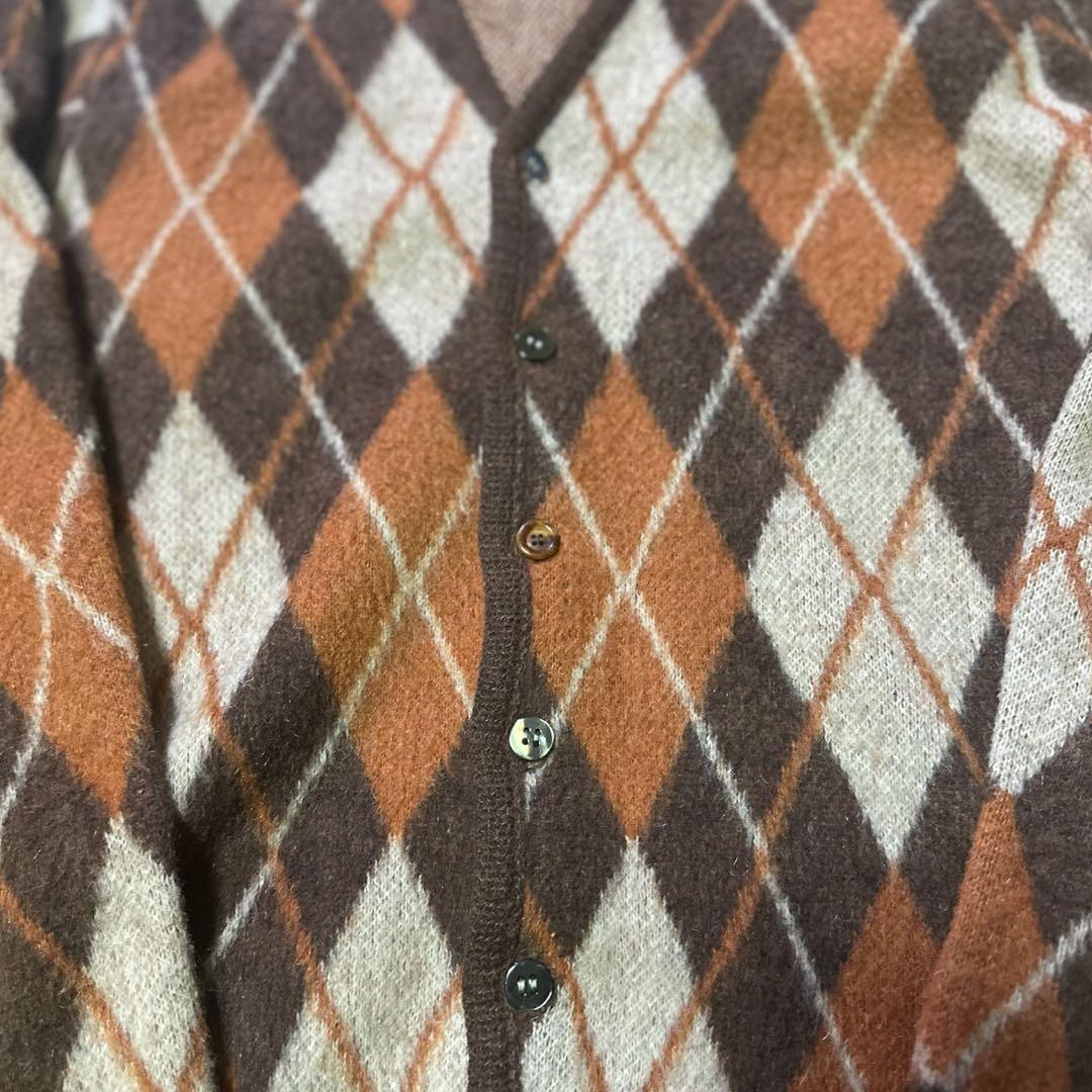 60s VINTAGE ビンテージ アーガイル柄ブラウンカーディガン