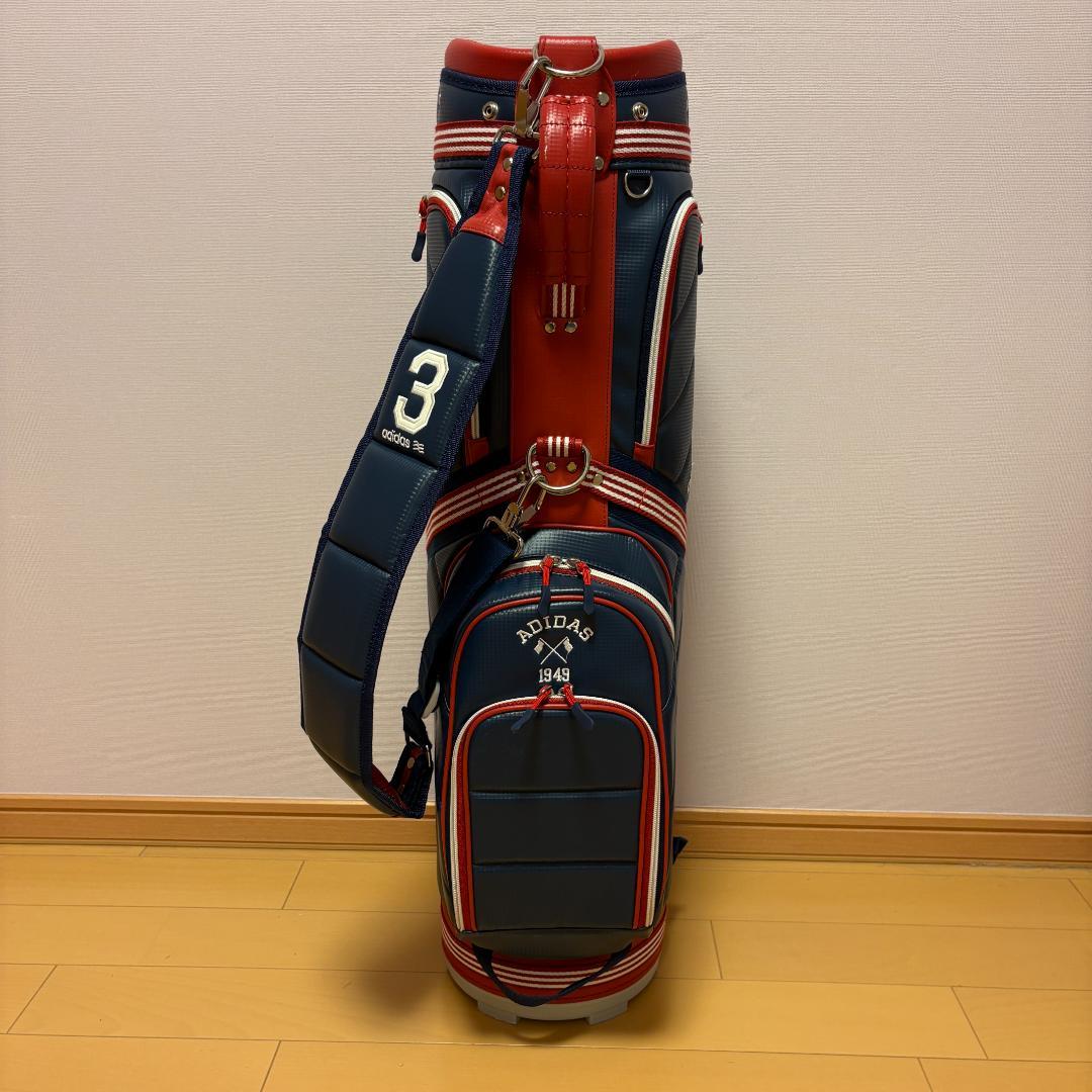 希少　アディダス　キャディバッグ　ゴルフバッグ　ネイビーxレッド　ギンガム