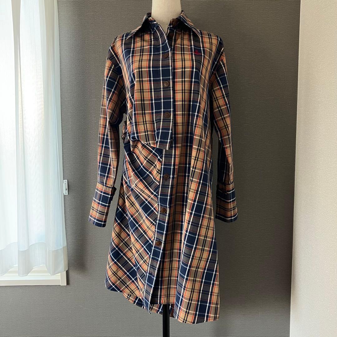 近年 極美品 ヴィヴィアンウエストウッド 変形 シャツワンピース チェック 00