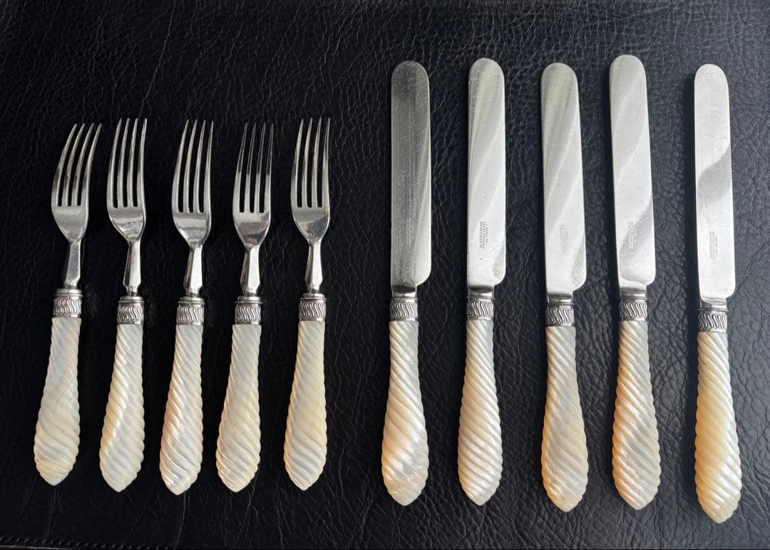 マッピンウエッブ　シルバー　白蝶貝　デザートフォークとナイフセット5組10本