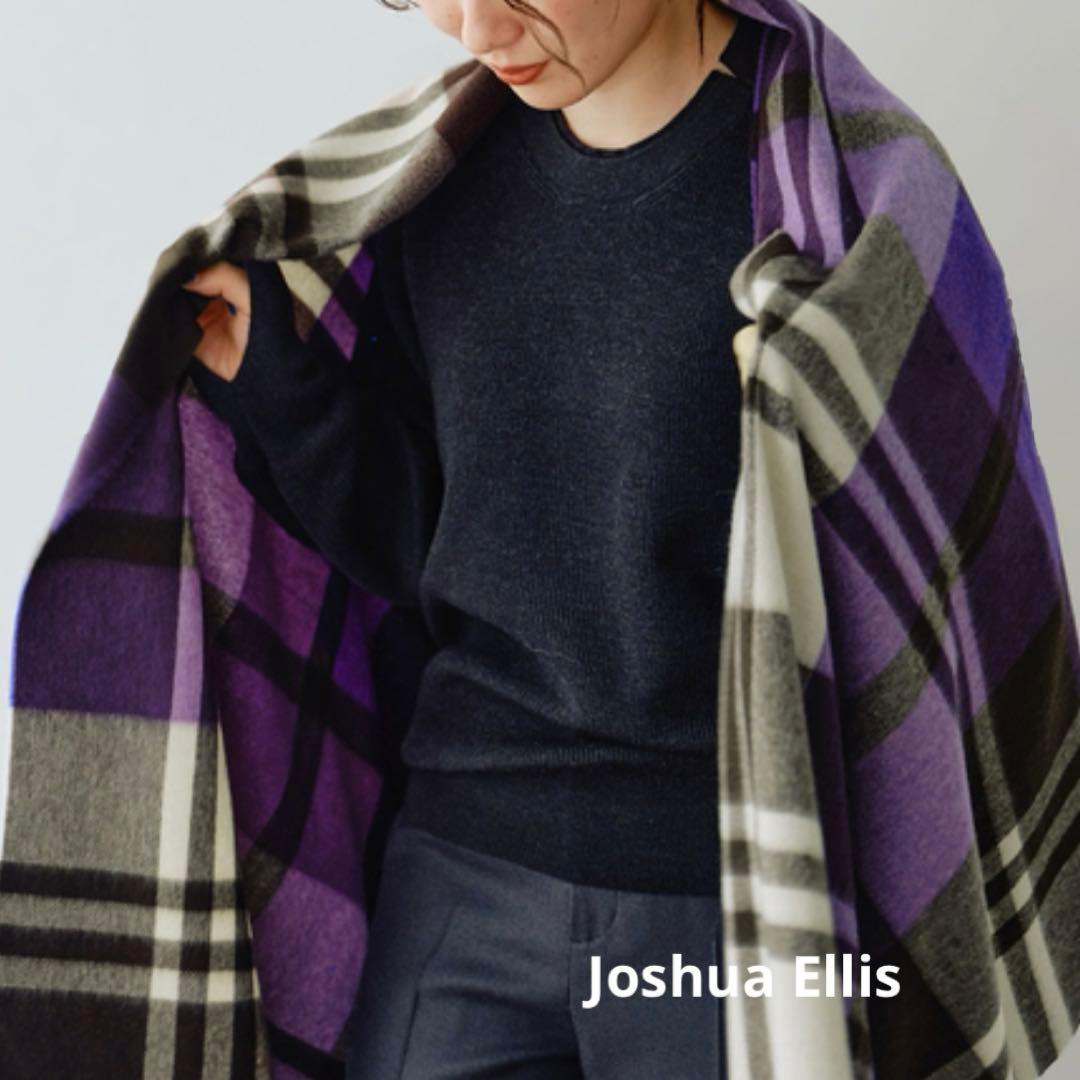 ジョシュア エリス カシミヤ100%チェックストール パープル