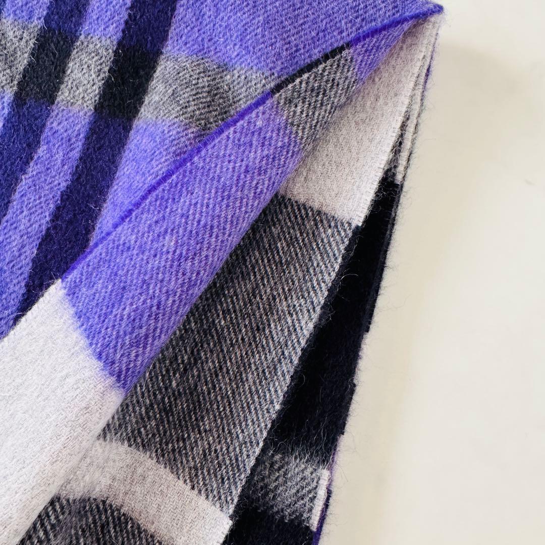 ジョシュア エリス カシミヤ100%チェックストール パープル