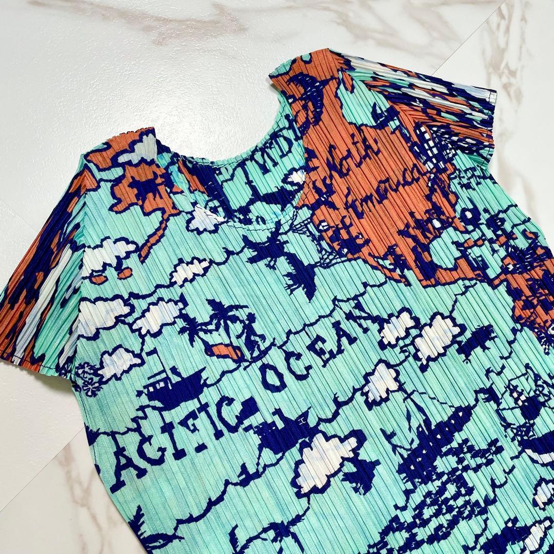 希少✨未使用級 プリーツプリーズイッセイミヤケ 地図柄総柄トップス プリーツ 3