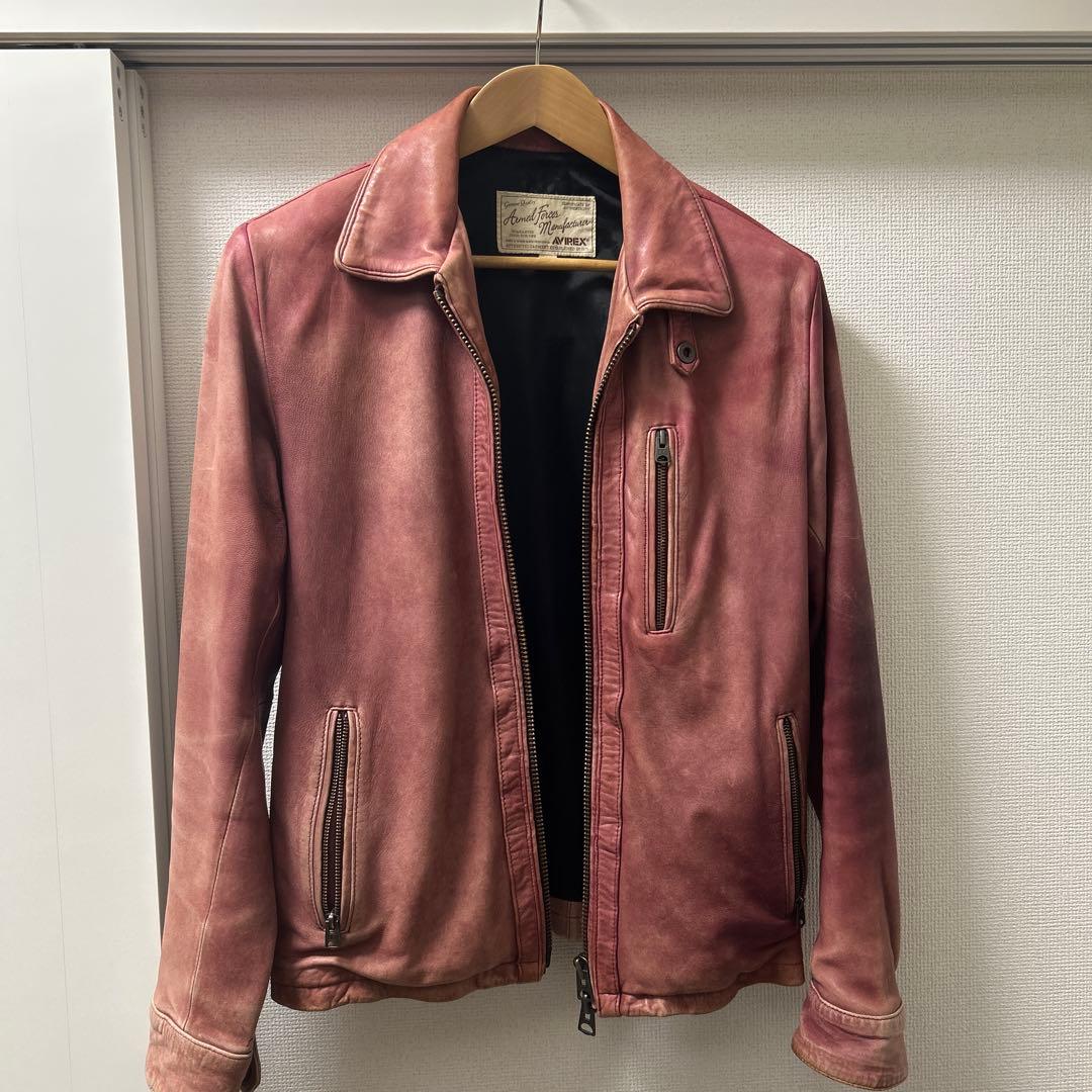 AVIREX ライダースジャケットシングル　シープスキン　ワインレッド