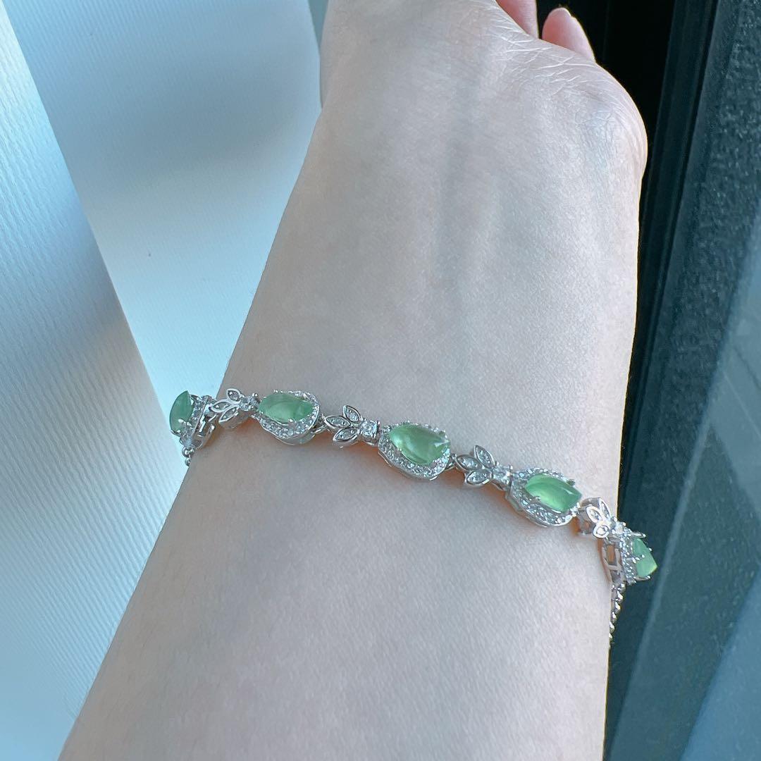 【お買い得品】天然ミャンマー産本翡翠 s925 ブレスレット 15cm〜