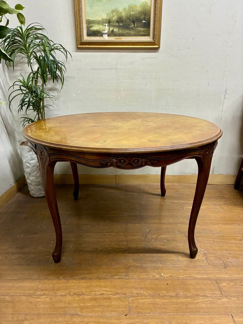 管469☆イタリア製☆アンティーク☆象嵌細工☆ラウンド型☆ダイニングテーブル