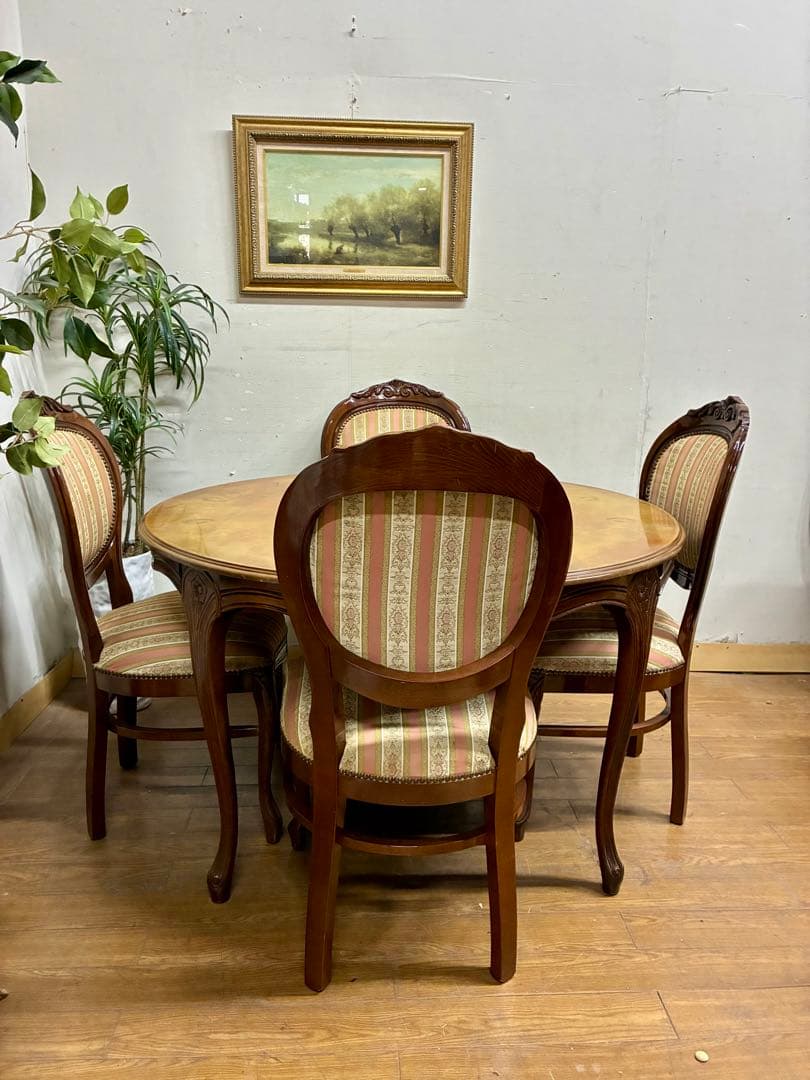 管469☆イタリア製☆アンティーク☆象嵌細工☆ラウンド型☆ダイニングテーブル