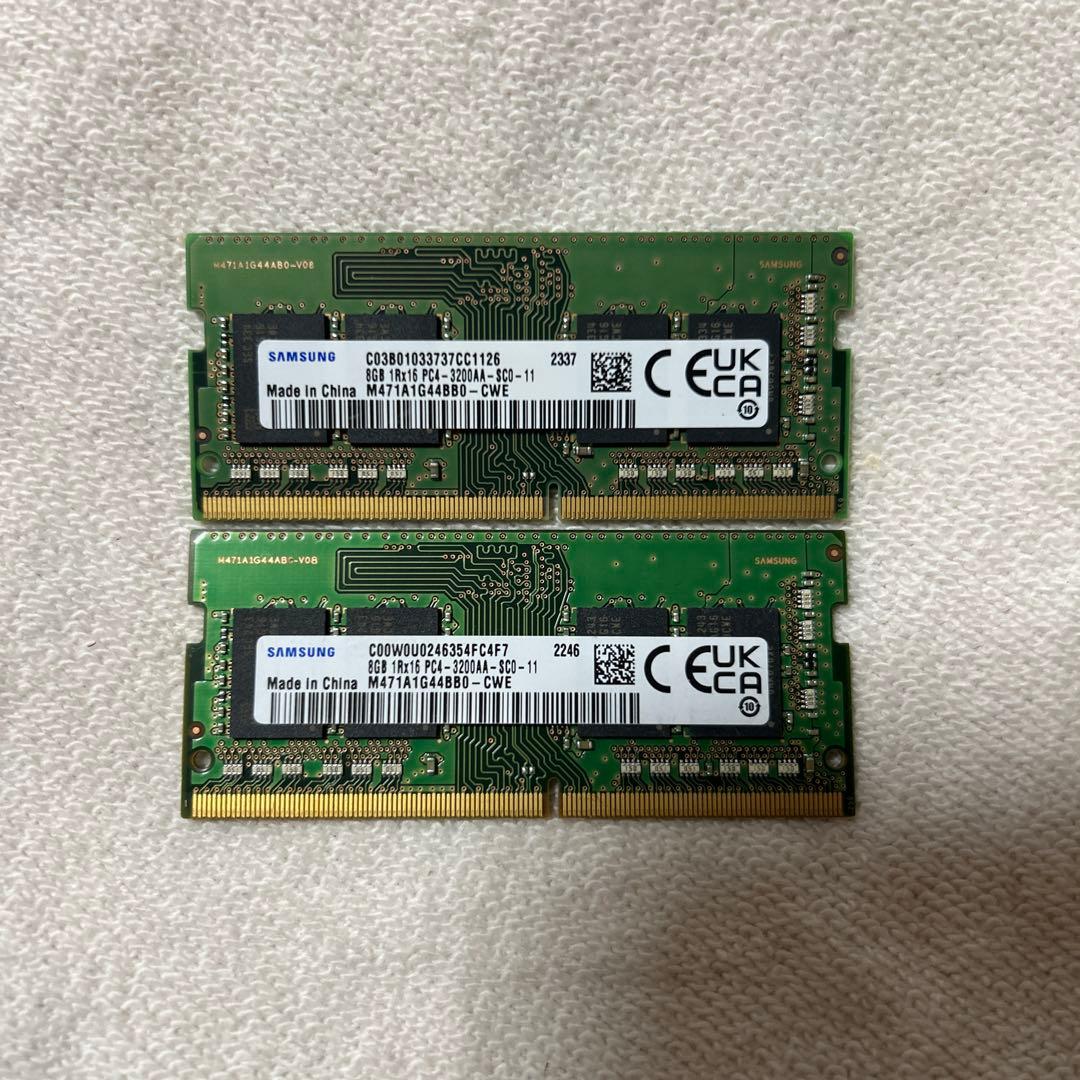 SAMSUNGノートPC用メモリ1Rx16 PC4-3200AA 8GB2枚中古