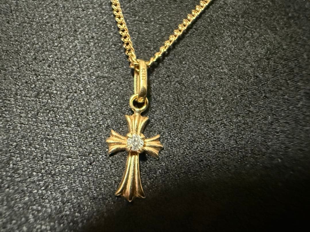 【本物/正規品】18金/K18/喜平 ネックレス/50cm 天然ダイア付きクロス