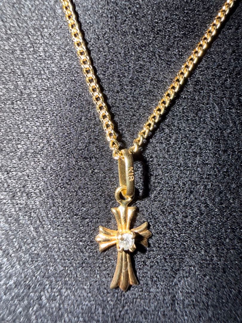 【本物/正規品】18金/K18/喜平 ネックレス/50cm 天然ダイア付きクロス