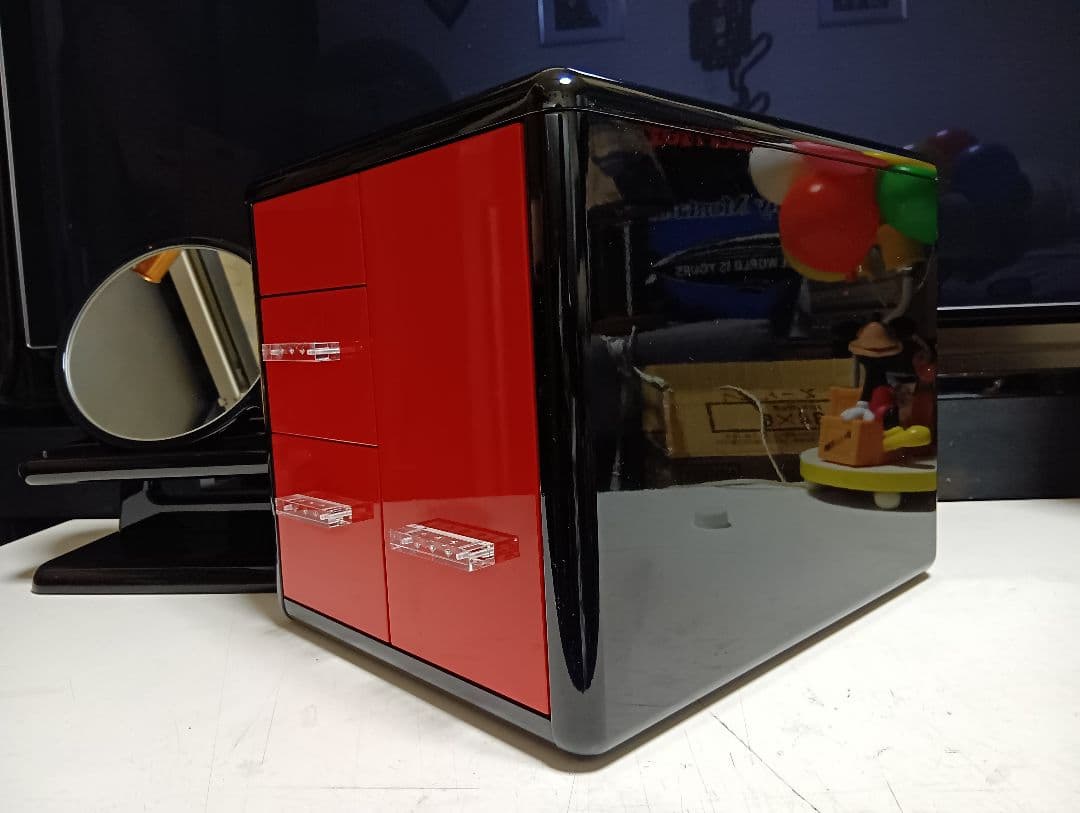 希少　萩原家具　ポストモダン　赤×黒　ラインストーン　ウッド　アート　ドレッサー