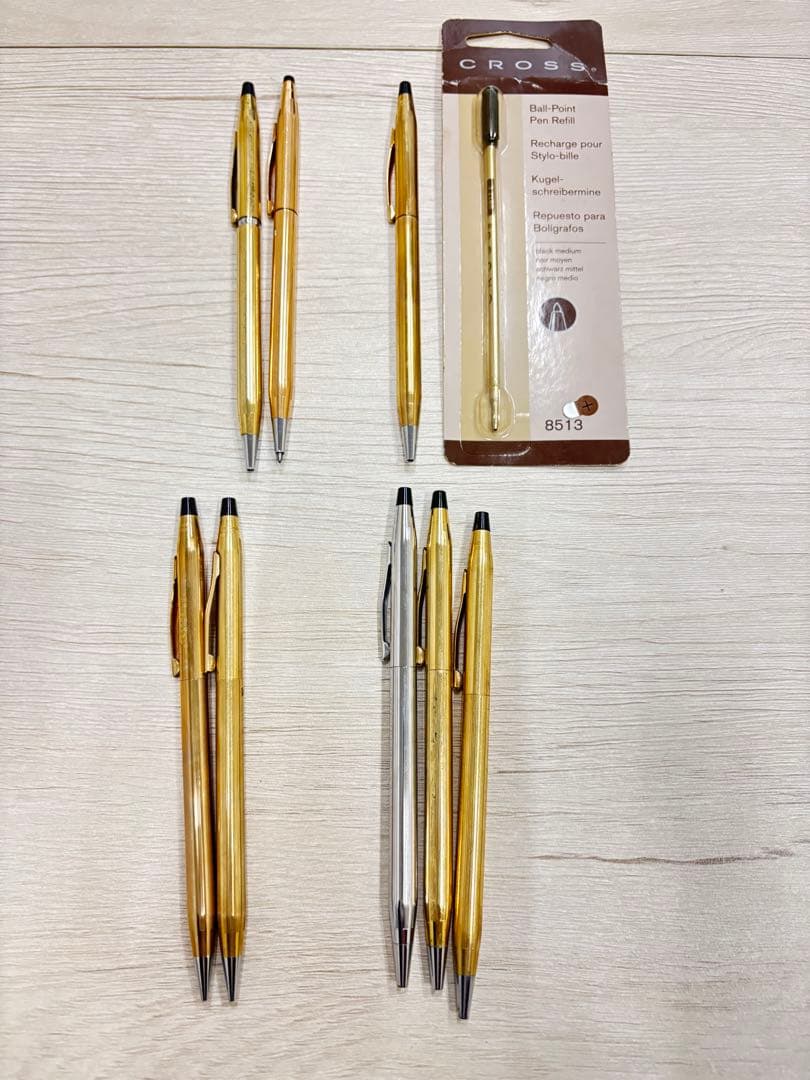 CROSS ゴールド ボールペン・シャーペン 8本セットとポールペン用替え芯
