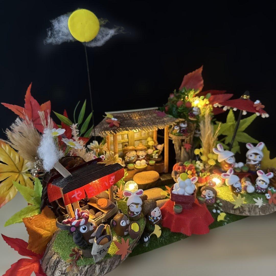 どんぐりアート♡秋のライト付きオブジェ ＆お月見オブジェライト付き♡