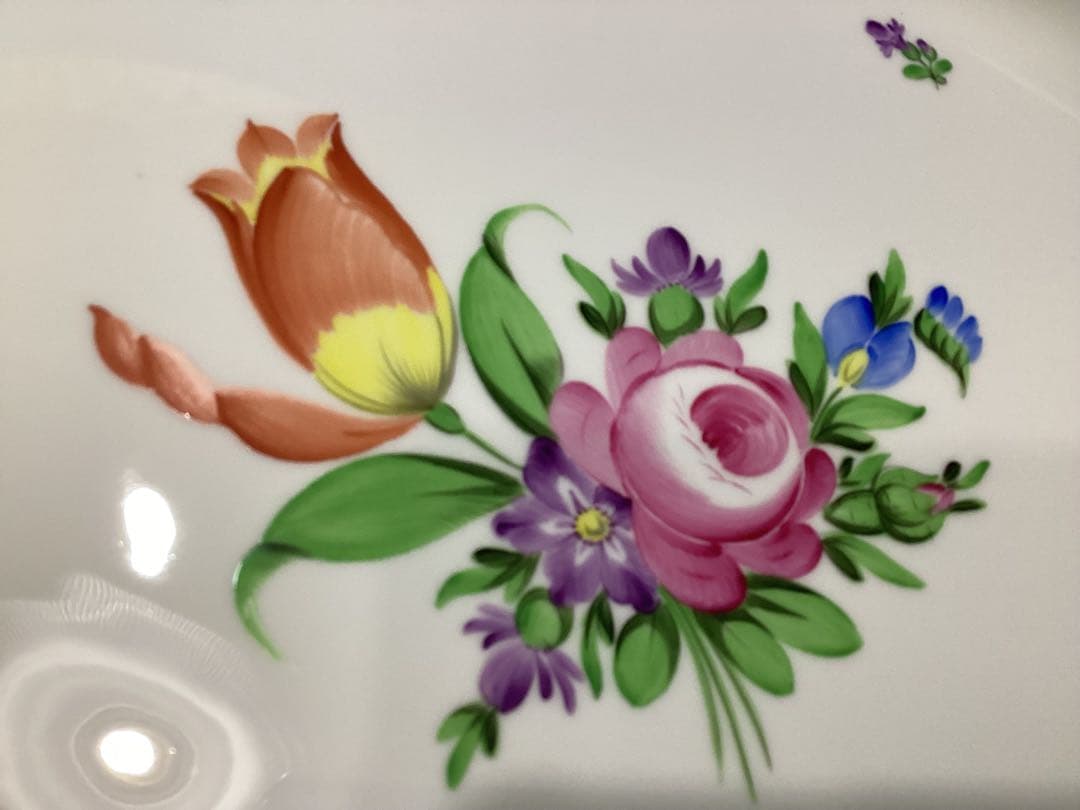ヘレンド　パーティープレート　チューリップの花束　オーバル型大皿　ハンドペイント