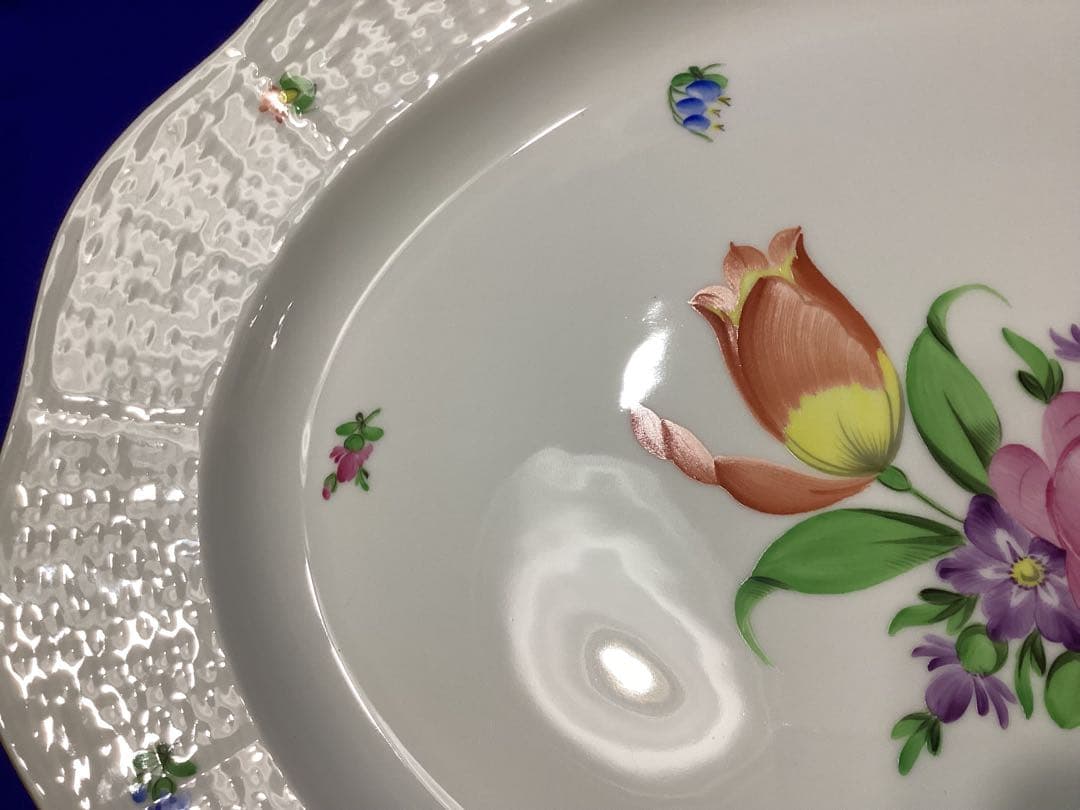 ヘレンド　パーティープレート　チューリップの花束　オーバル型大皿　ハンドペイント