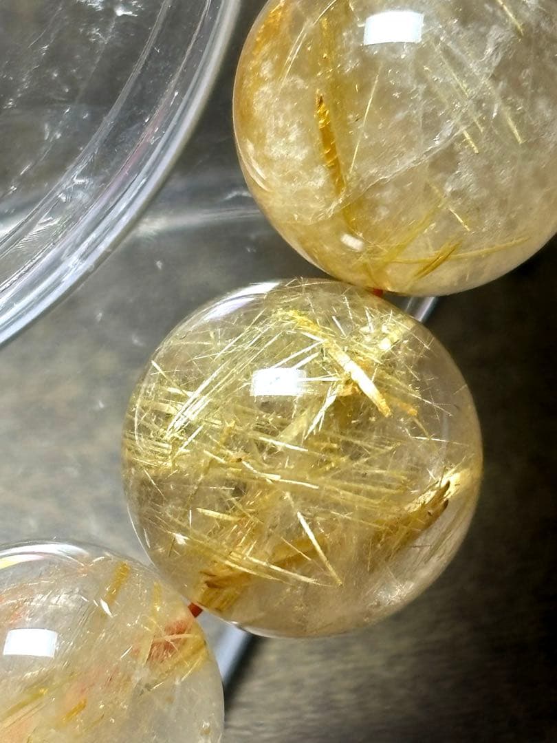 超大玉！ゴールドタイチンルチルブレスレット13.8〜14.6㎜（新品未使用）金運