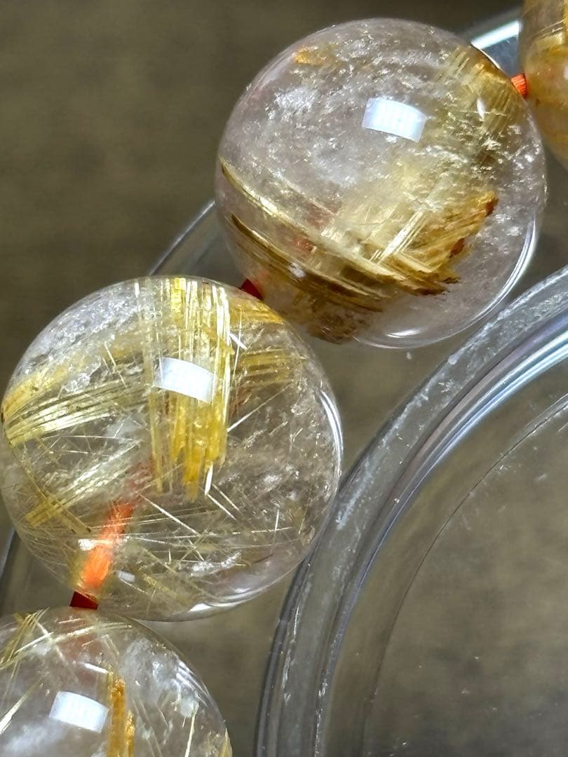 超大玉！ゴールドタイチンルチルブレスレット13.8〜14.6㎜（新品未使用）金運