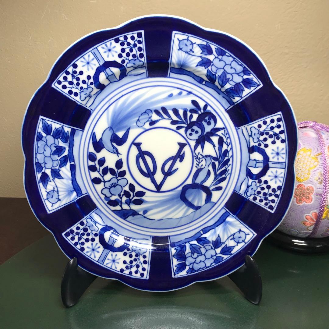 深川製磁　VOC 芙蓉手　染付高台　コーヒーカップ&ソーサーと20cm皿　希少