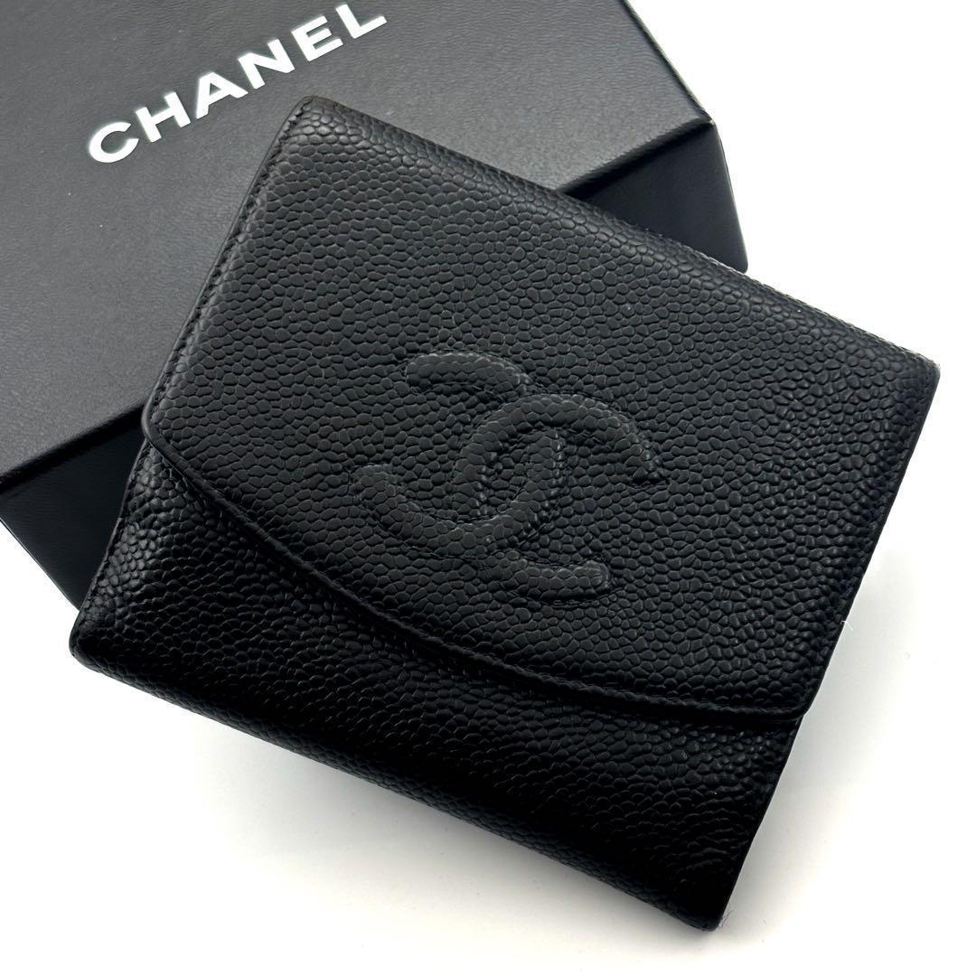 【美品✨】シャネル 財布 ココステッチ キャビア Wホック 二つ折 BL