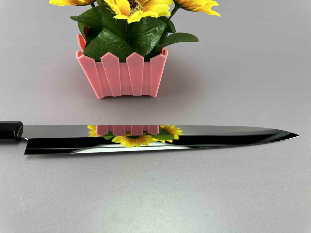 5620 極薄柳刃包丁 尺 世界一薄い ウルトラ鏡面仕上げ 黄檀上下黒水牛八角柄