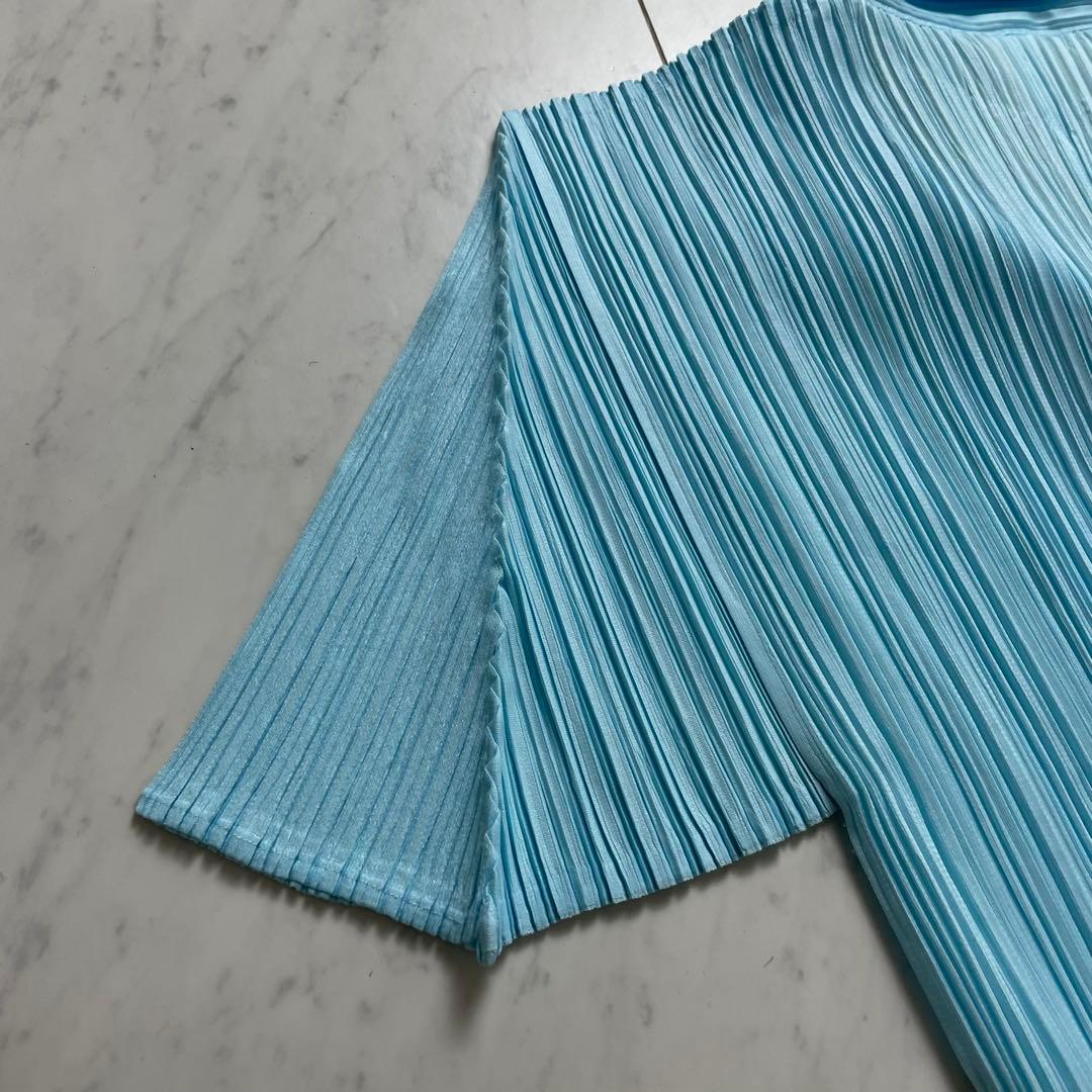 プリーツプリーズ イッセイミヤケ オープンカラーシャツ 半袖 スカイブルー 3