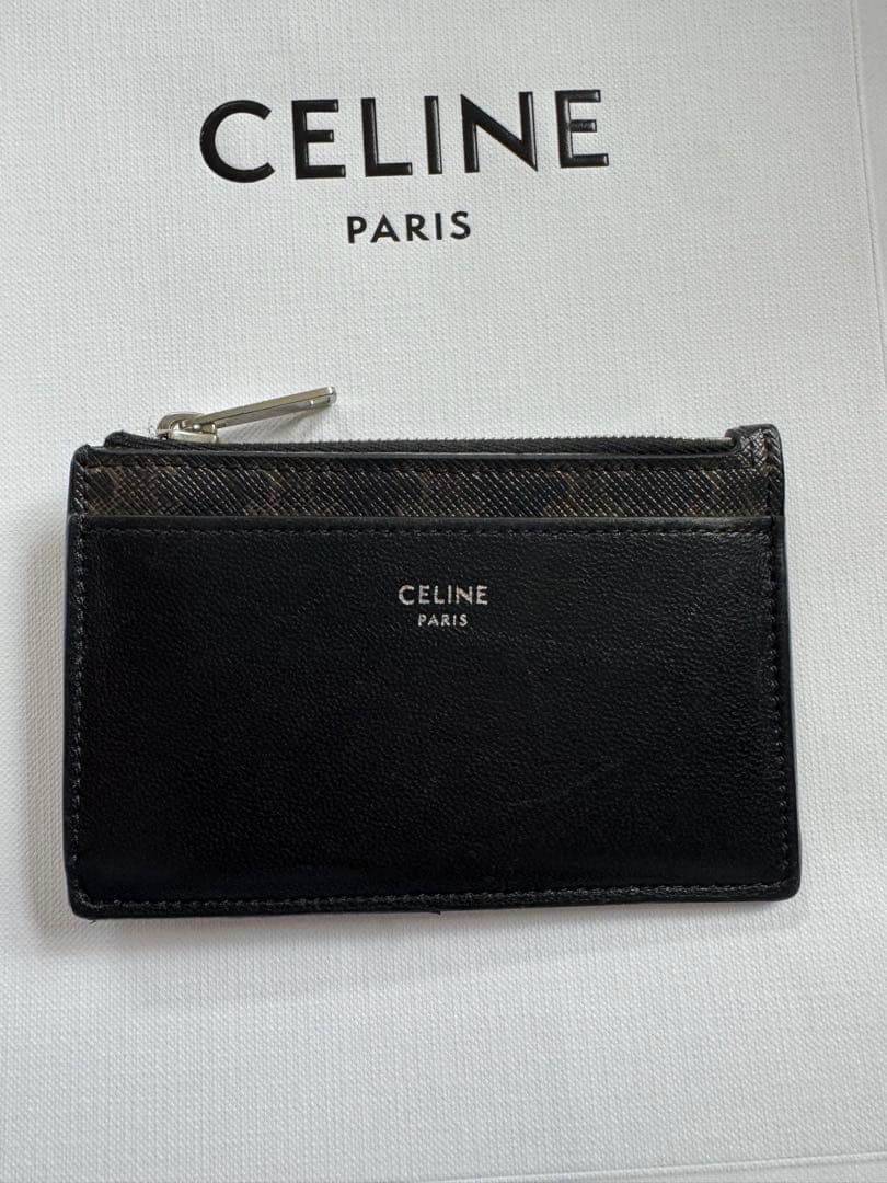 CELINE レザーケース ブラック/ダークグリーン