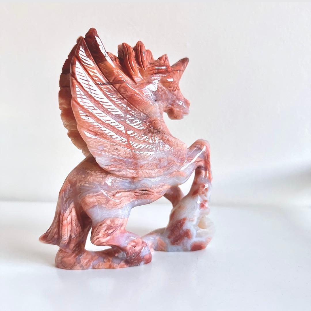 【珍品❣️】ピンクアゲート　瑪瑙　ユニコーン　ペガサス　天然石　置物