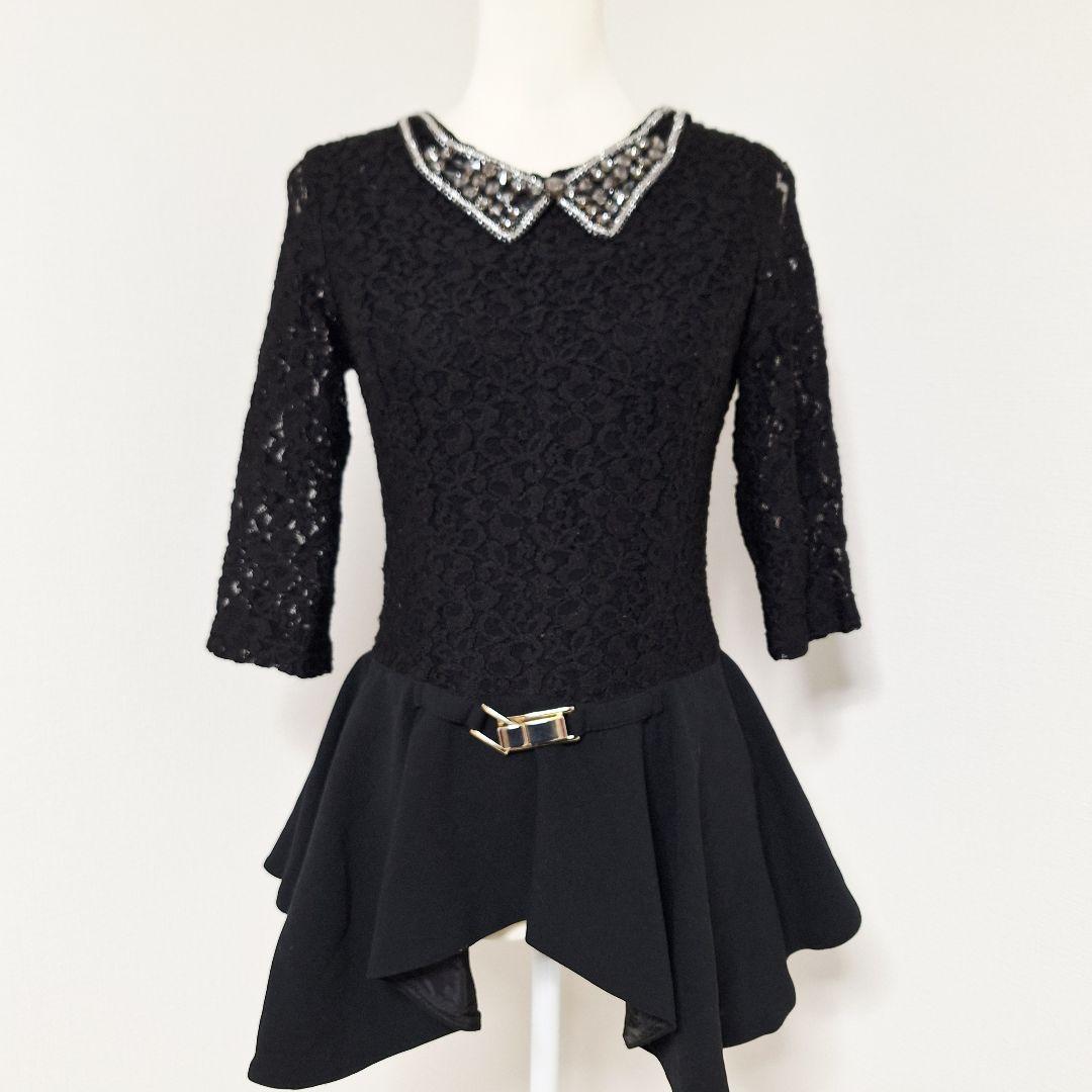 テナックス/Tenax 刺繍 ペプラム ワンピース【M】社交ダンス 切替 黒