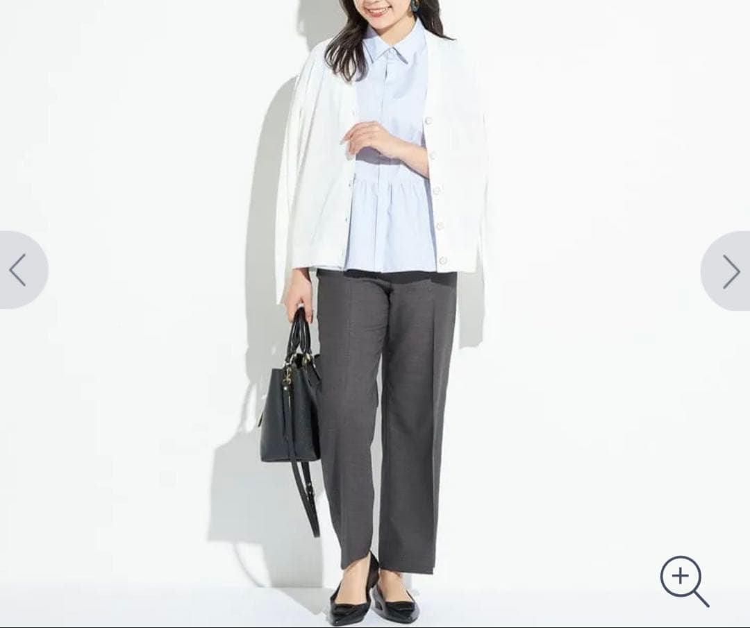 アオキ⭐️麻調 ノーカラー 七分袖 セットアップ パンツ スーツLES MUSE