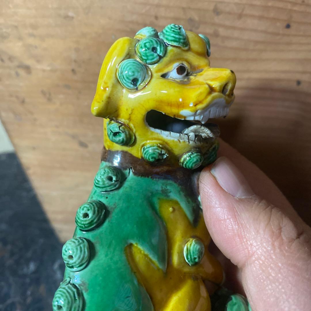 中国古玩　唐獅子一対【桐箱付】