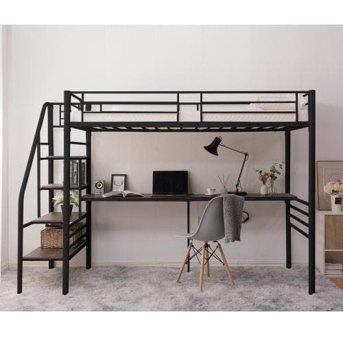 ロフトベッド 階段付き パイプベッド シングル コンセント付き 収納 子供ベッ