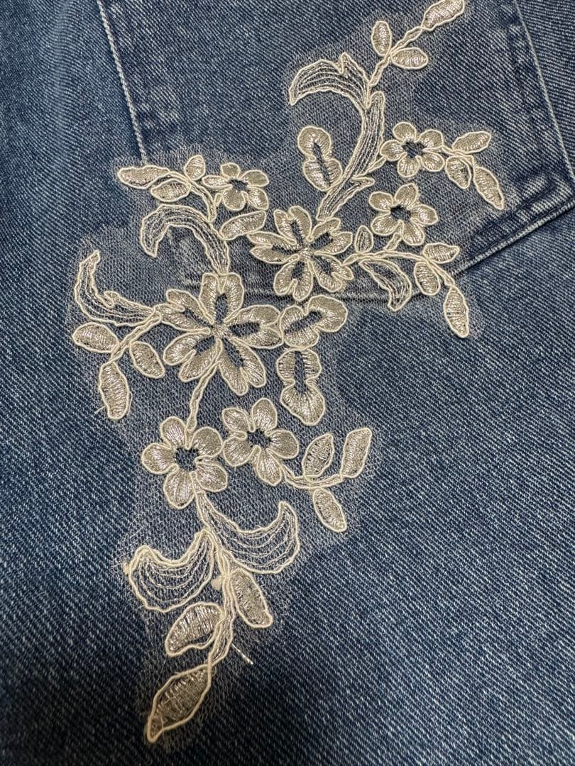 パンツ size adjust motif lace loose denim PT