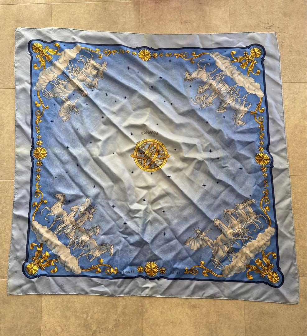 週末限定価格/HERMESエルメス スカーフ カレ90COSMOS ブルー