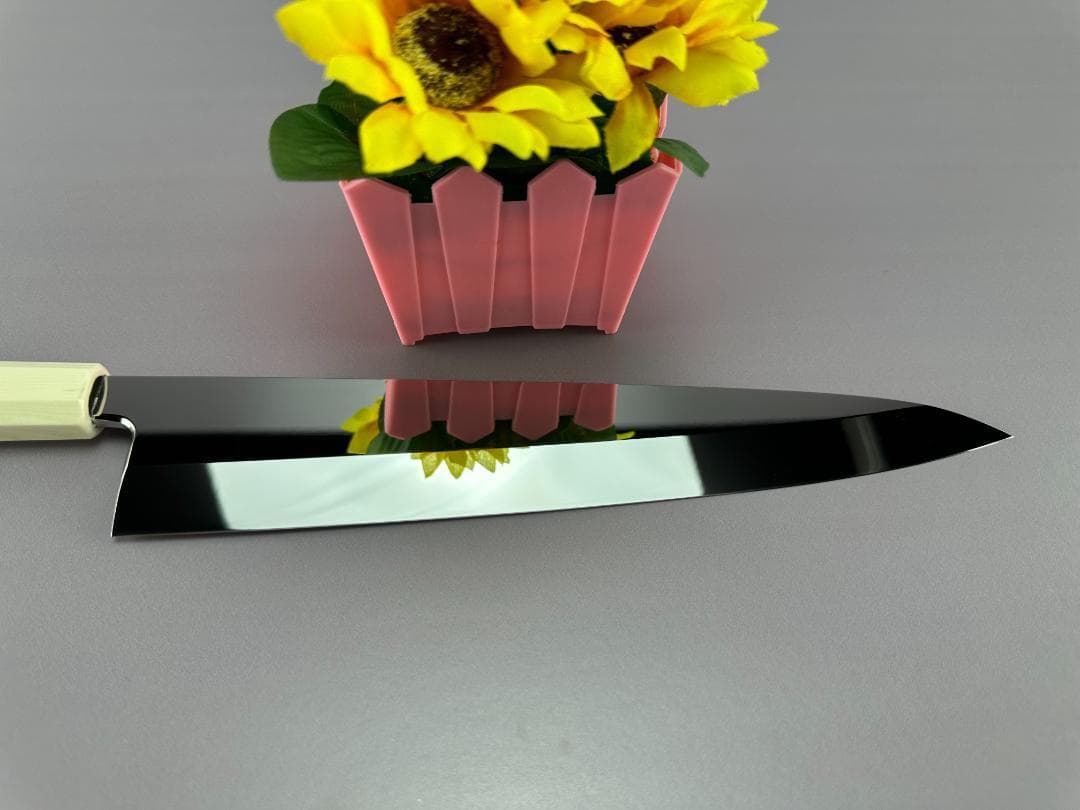 5577梵静刃物ウルトラ鏡面仕上げ身卸し 舟行9寸刺身包丁人工象牙黒三本巻八角柄