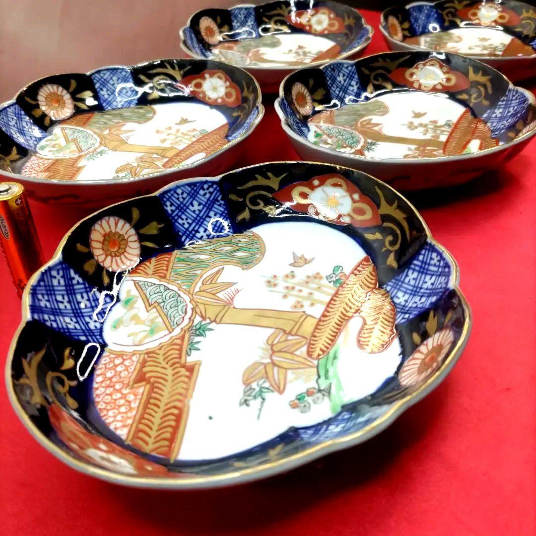 有田焼　伊万里焼　金彩　色絵　小皿　舟皿　長角皿　刺し身皿　5客セット