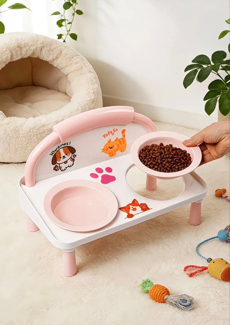 ピンクが萌えるペット用ダイニングテーブルセット