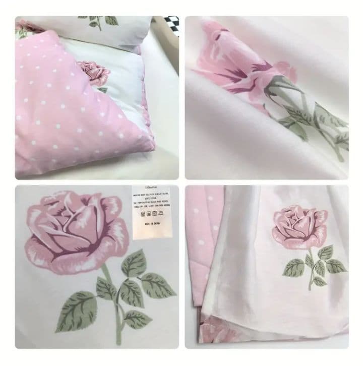 新品★綿100%白ピンク薔薇＋ピンク水玉ダブル掛け布団カバー枕カバーセット