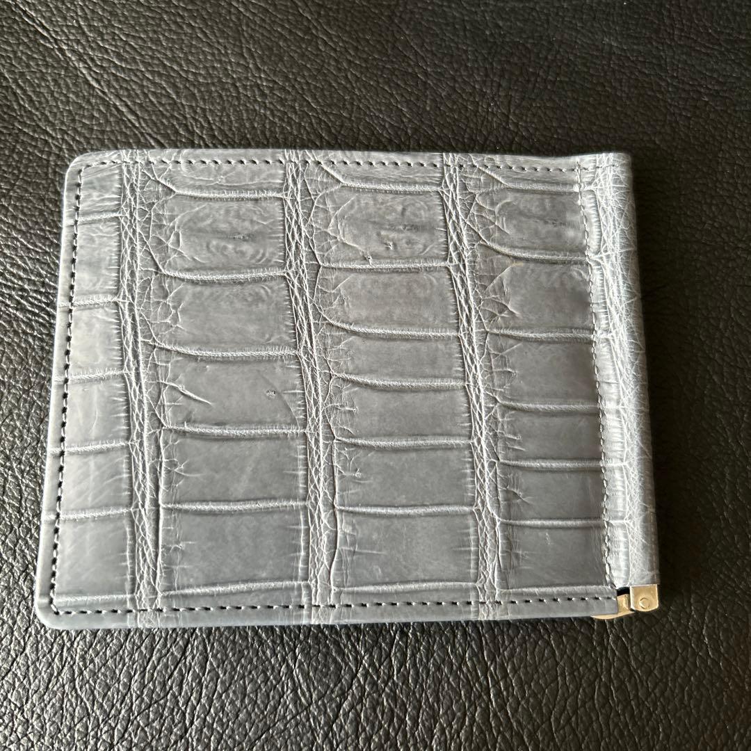 本革クロコダイル　鰐革　無双　マネークリップ 　グレー　JRA認定証