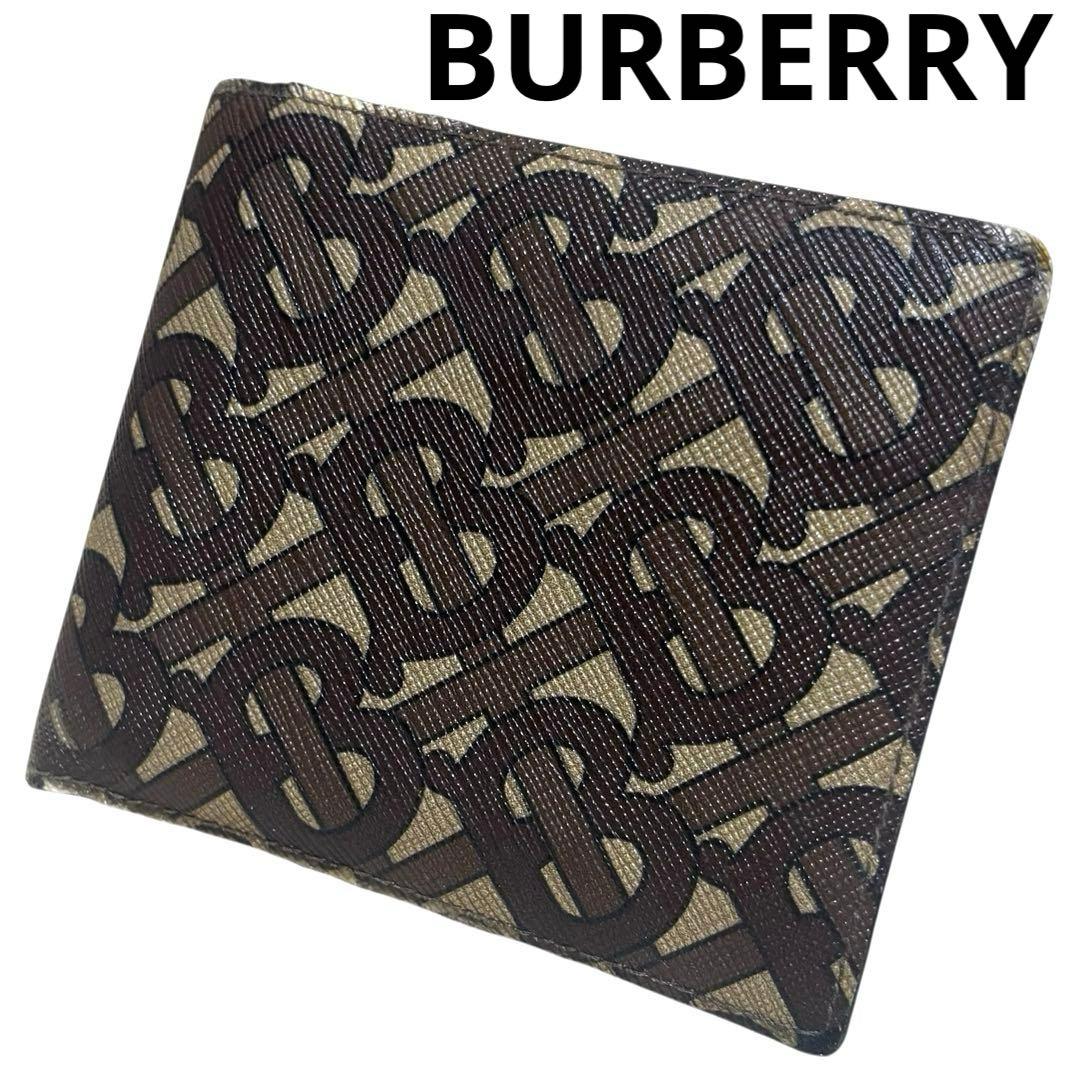 バーバリー　折り財布　フラップ　TB柄　PVC　ブラウン　トーマスバーバリー