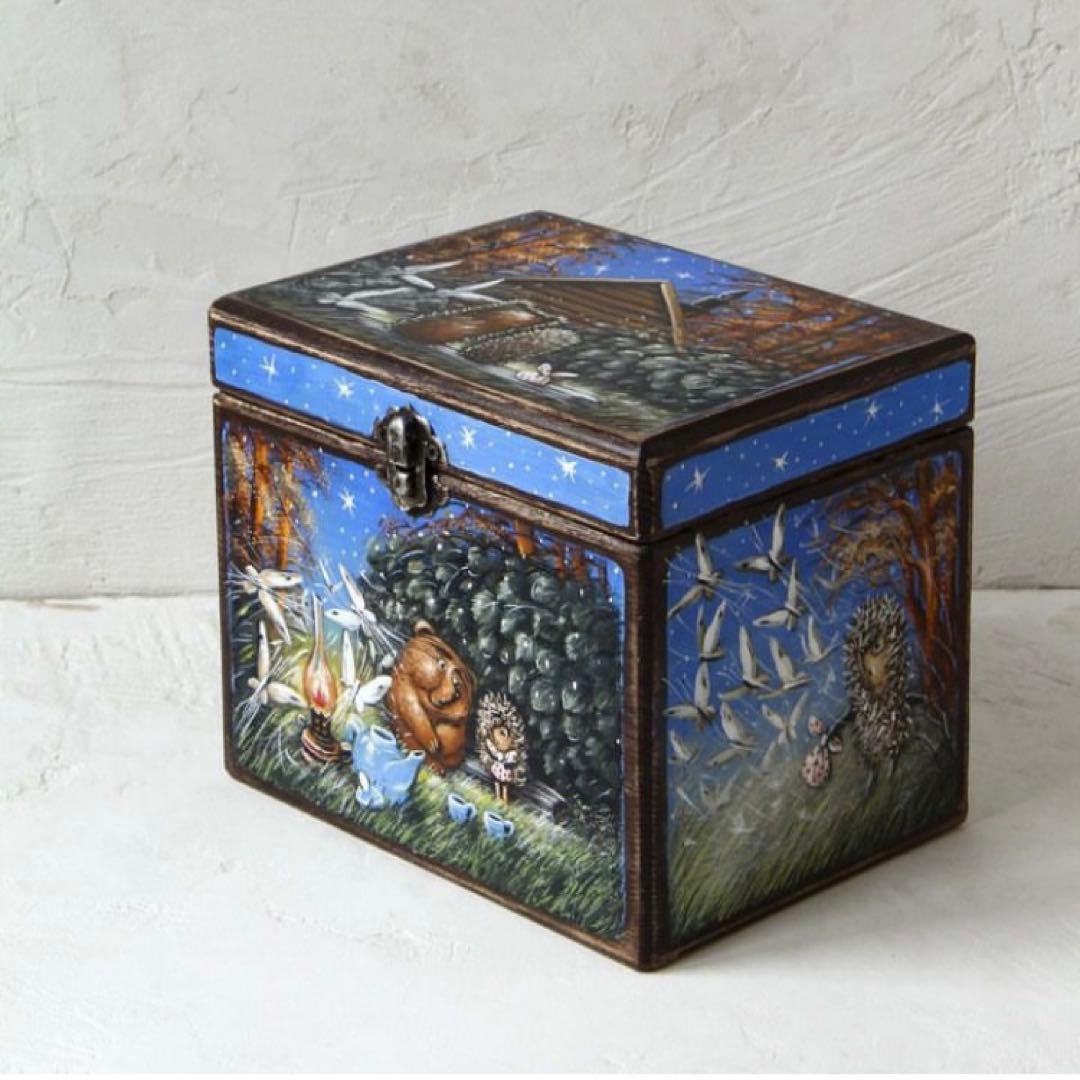 ロシア雑貨☆『霧の中のハリネズミ』木製収納box 小物入れ マトリョーシカ