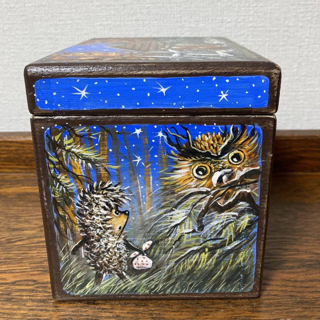 ロシア雑貨☆『霧の中のハリネズミ』木製収納box 小物入れ マトリョーシカ