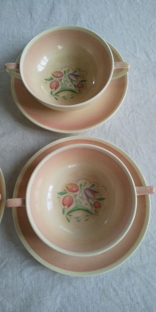 スージー・クーパー ドレスデン ピンク スープカップ 4個セット