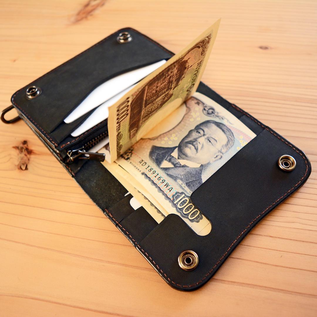 コンパクト ミドル トラッカーウォレット 手のひらサイズ イタリアンレザー