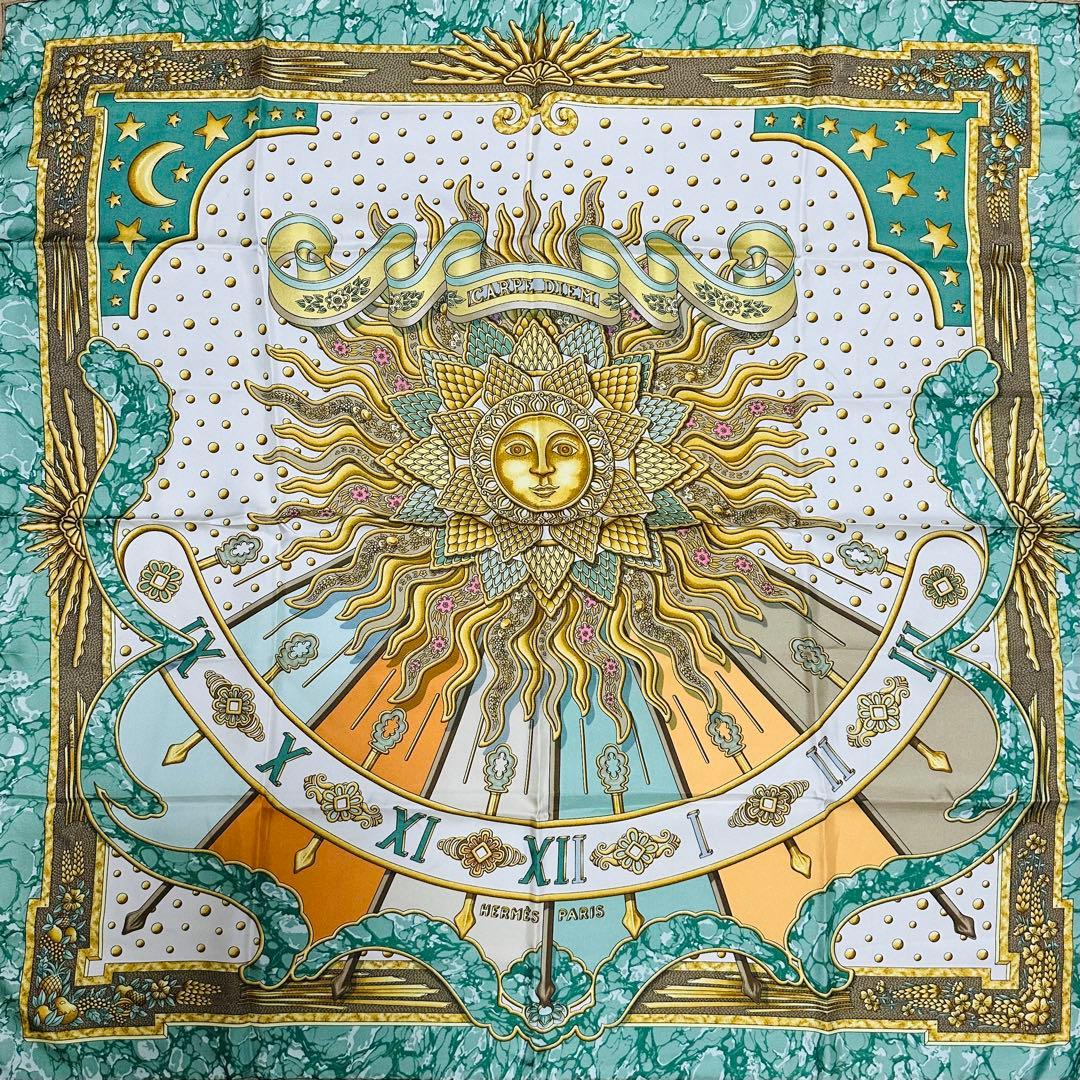 HERMESカレ90太陽柄シルクスカーフエルメス