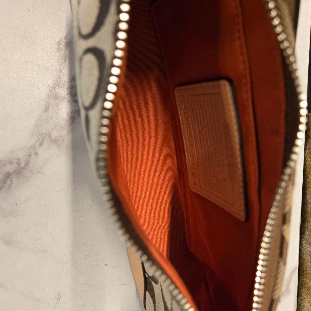 美品　COACH　コーチ　ポーチ　ハンドバッグ　キャンバス　レザー　シグネチャー