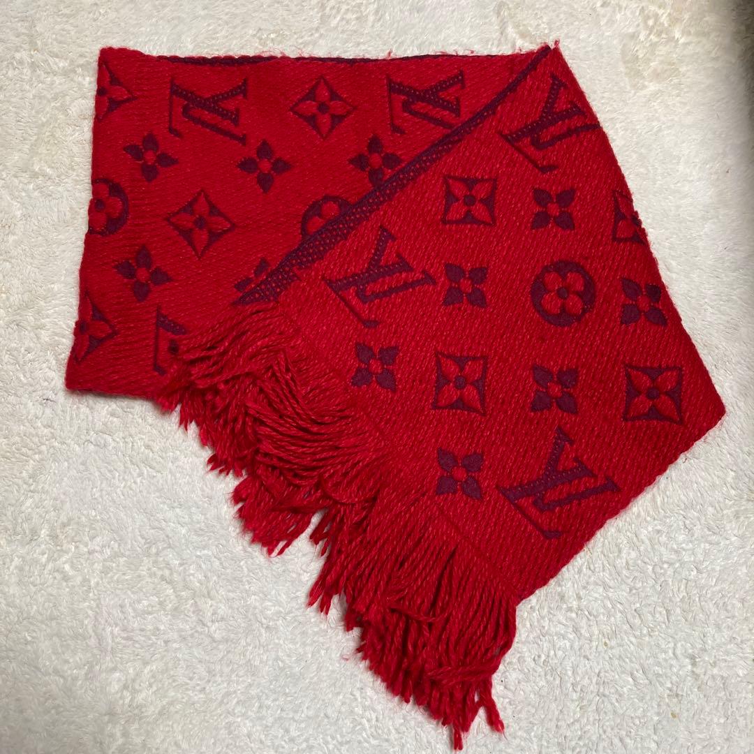 赤 マフラー ウール混紡