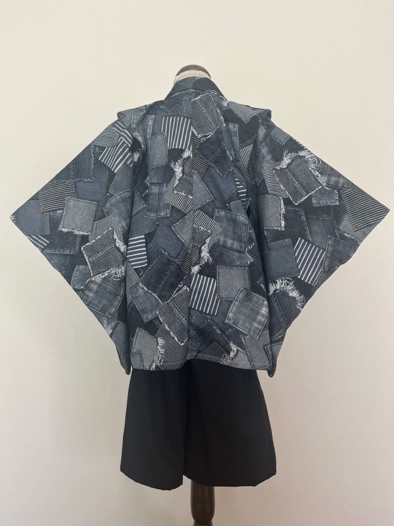 【まめko即納品】デニムブラック　羽織袴セット　120cm