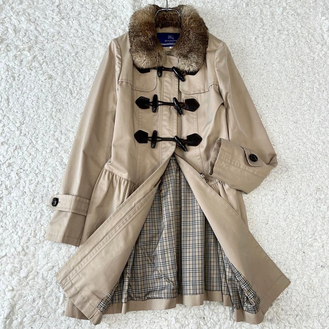 美品✨ バーバリーブルーレーベル 2way ラビットファーコート ノバチェック