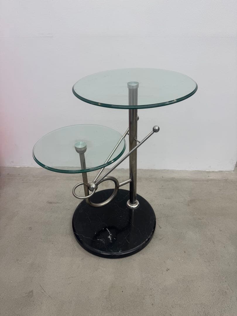 サイドテーブル ガラス ラウンド 丸 2段 ミッドセンチュリー ポストモダン